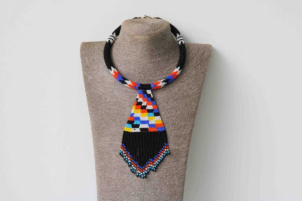 African Beaded Pendant Necklace Statement Beaded Necklace For Women Moms Gift Christmas Gift Her Zulu - By Naruki Crafts