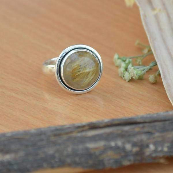 Rings African Golden Yellow Rutile Quartz Ring Solid 925 Sterling Silver November Birthstone Jewelry Gemstone All Sizes.