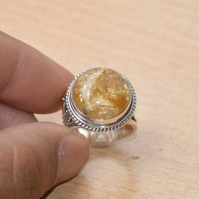 Rings African Golden Yellow Rutile Quartz Ring Solid 925 Sterling Silver Ring,November Birthstone Jewelry,All Specified Sizes Available