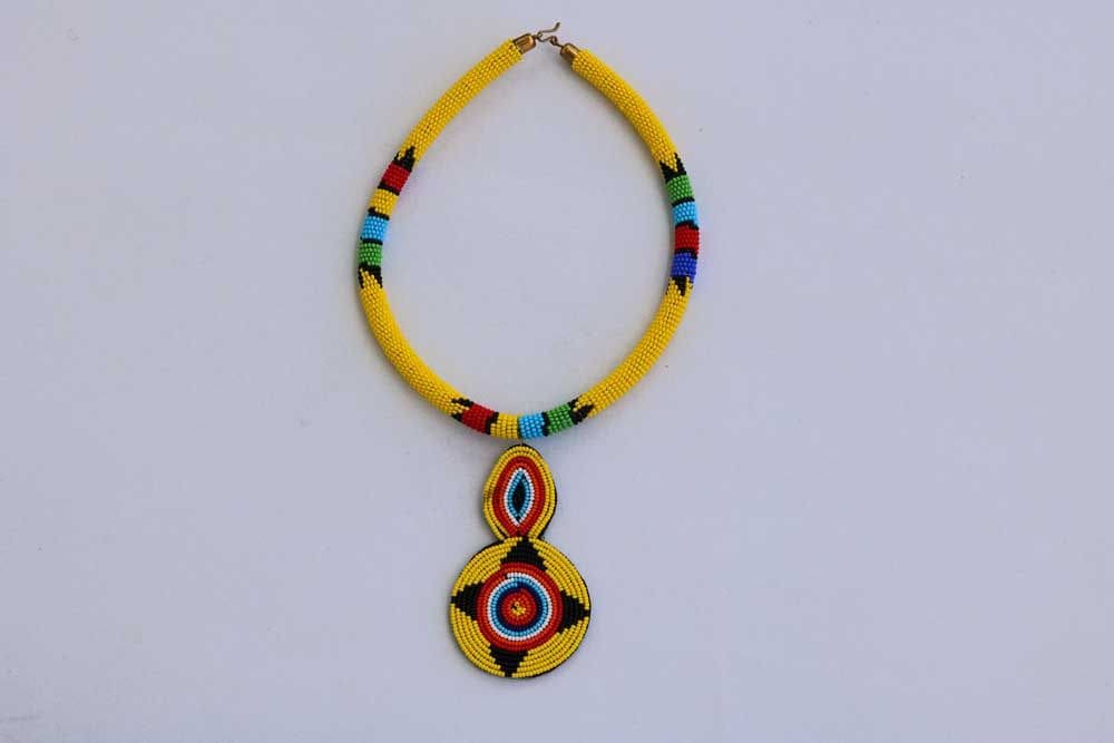 African Pendant Beaded Necklace Statement Beaded Necklace For Women Moms Gift Christmas Gift Her Zulu - By Naruki Crafts