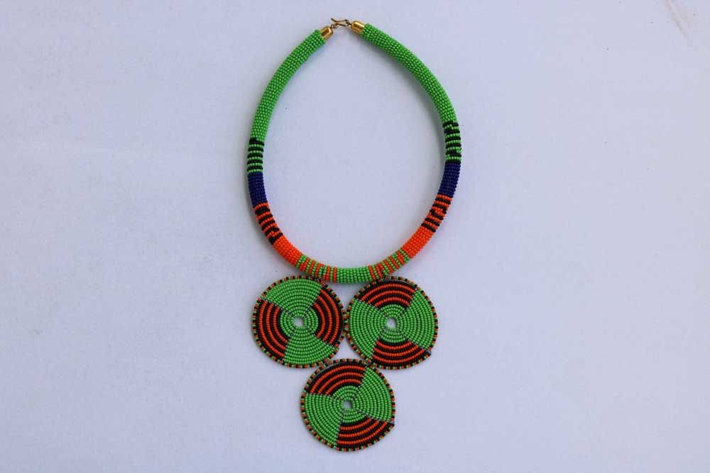 African Pendant Beaded Necklace Statement Beaded Necklace For Women Moms Gift Christmas Gift Her Zulu - By Naruki Crafts