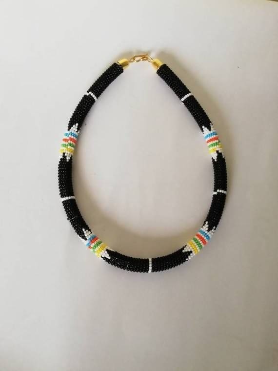 African Tribal Beaded Rope Necklace Zulu Beaded Necklace Maasai Jewelry - By Naruki Crafts