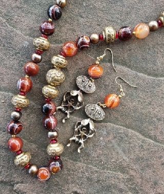 Agate Freshwater Pearl and Glass Bead Necklace Earring Set - by Warm Heart Worldwide