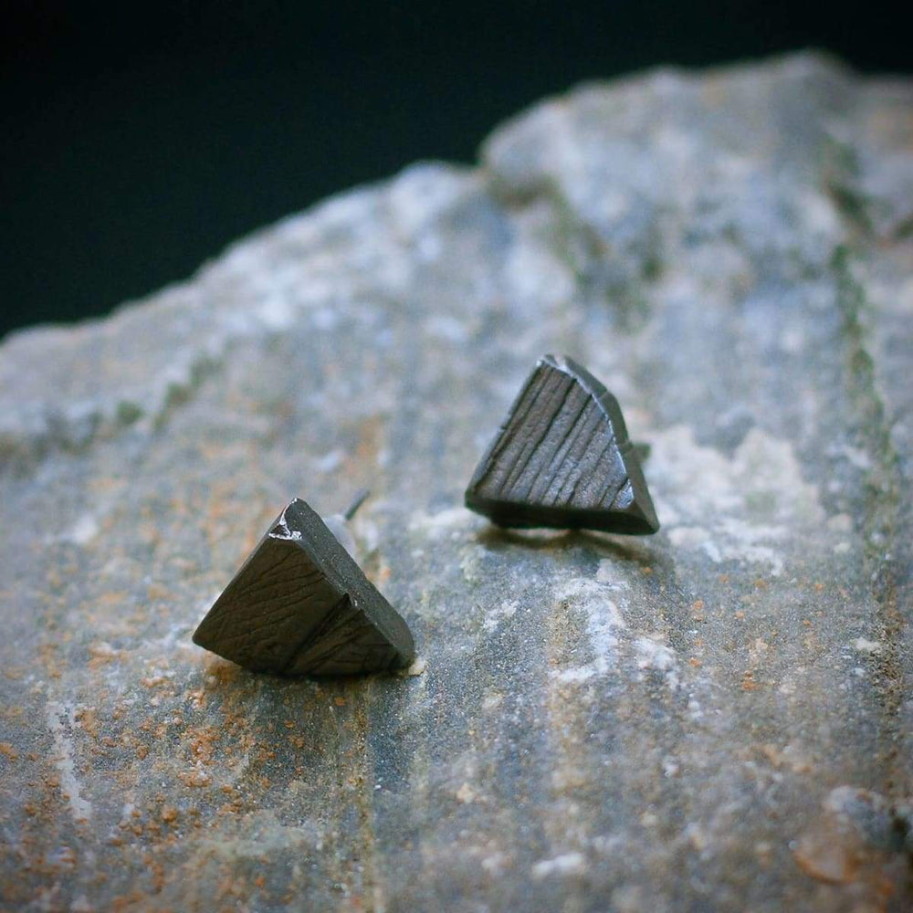 Earrings ALCHEMY post earrings organic ruff pyramid raw black triangle crude rustic studs gift idea september maria solorzano