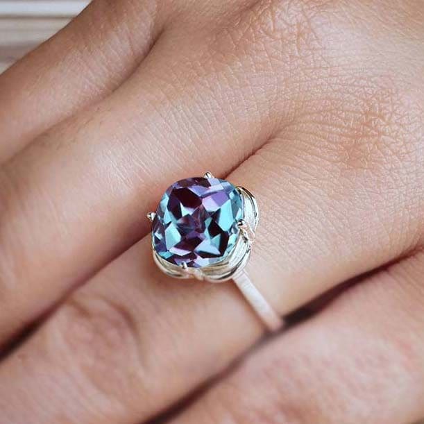 Alexandrite Ring 925 Sterling Silver for Women Elegant Wedding Gift her Handmade Promise Multicolor Gemstone Cute - by Jaipur Art Jewels