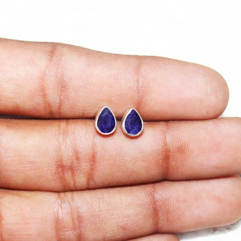 earrings Amazing NATURAL INDIAN BLUE SAPPHIRE Gemstone Stud Earrings Birthstone 925 Sterling Silver - by Jewelry Zone