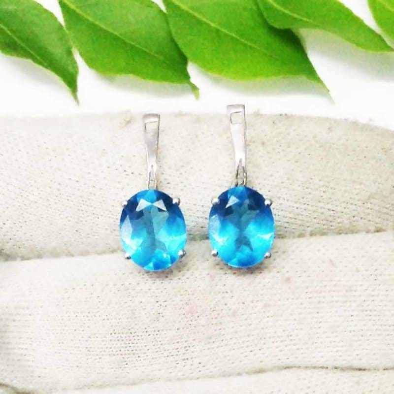 Amazing SWISS BLUE TOPAZ Gemstone Earrings Birthstone Earrings 925 Sterling Silver Earrings Handmade Earrings Russian Lock Earrings Gift