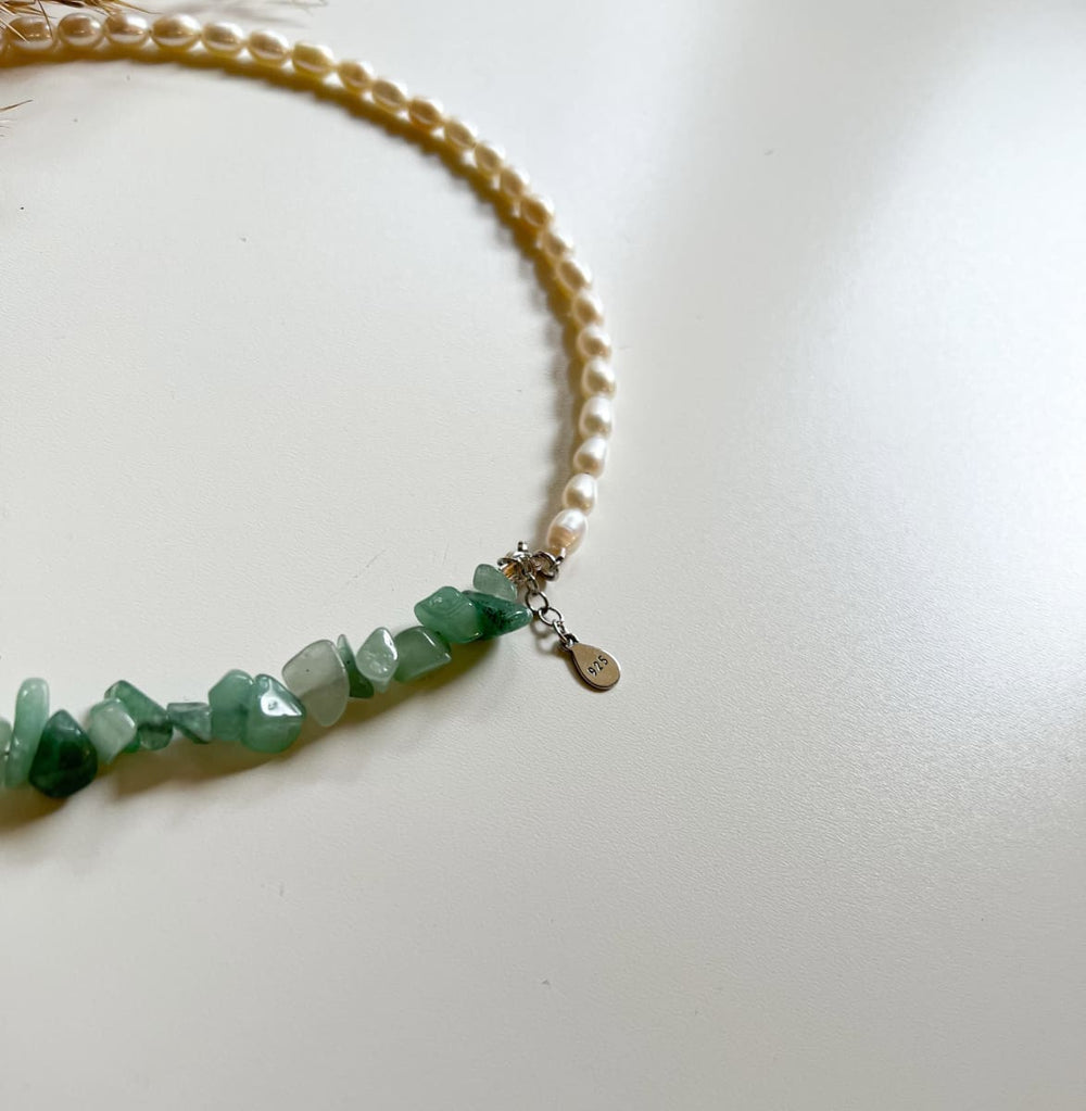 necklaces Amazonite and Natural Freshwater Pearl Necklace Sterling Silver 925 Choker Аsymmetrically - by LARNEjewellery