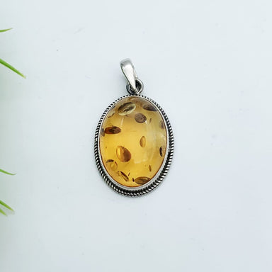 Amber Gemstone Studded In 925 Sterling Silver Handmade Jewelry Pendant Gift For Women - By Jewelrybyshreya