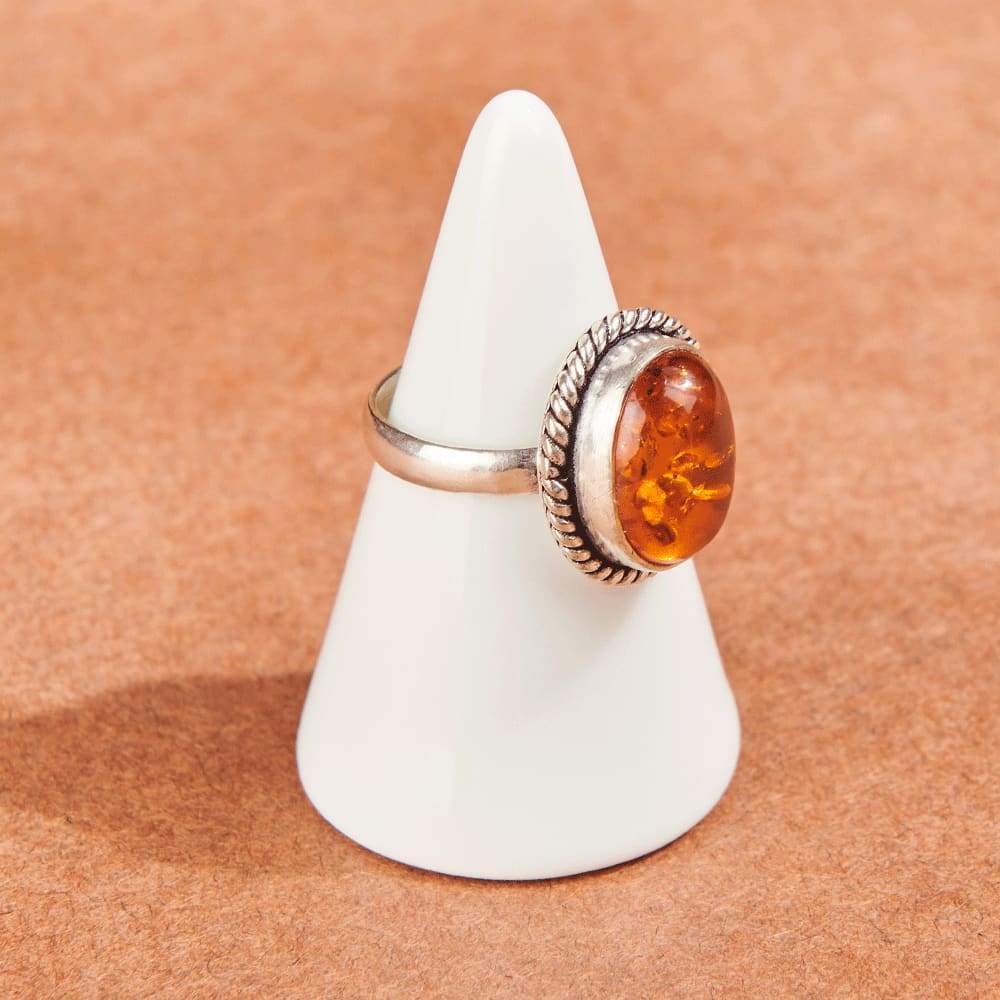 Rings Amber Ring Baltic Solid 925 Sterling Silver Orange Gemstone Antique Unique Gift for her - by jaipur art jewels