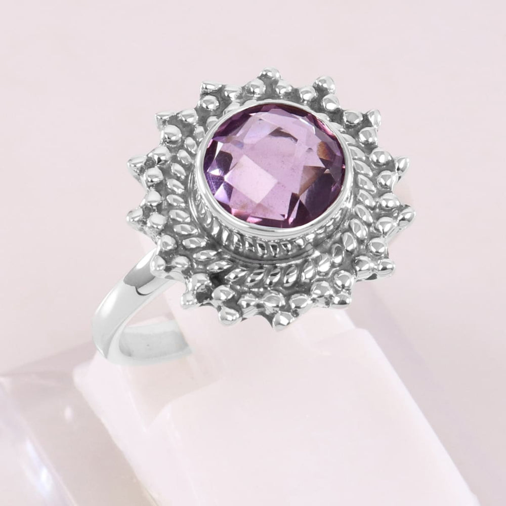 Amethyst 925 Sterling Silver Ring Handmade Bohemian Purple Gemstone February Birthstone Wedding Gift - by Rajtarang