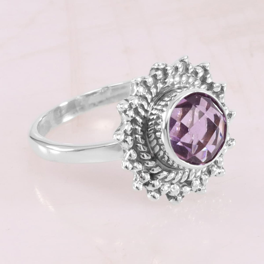 Amethyst 925 Sterling Silver Ring Handmade Bohemian Purple Gemstone February Birthstone Wedding Gift - by Rajtarang