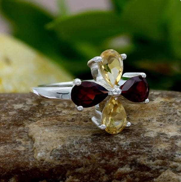 Amethyst Citrine Gemstone 925 Sterling Silver Ring Multi Stone Handmade Jewelry,gift For Her - By Girivar Creations