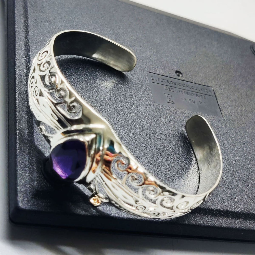 Amethyst Cuff Bracelet/ Bangle Jali Bracelet Amethyst Jewelry Gift for her Friendship Birthstone - by Inishacreation