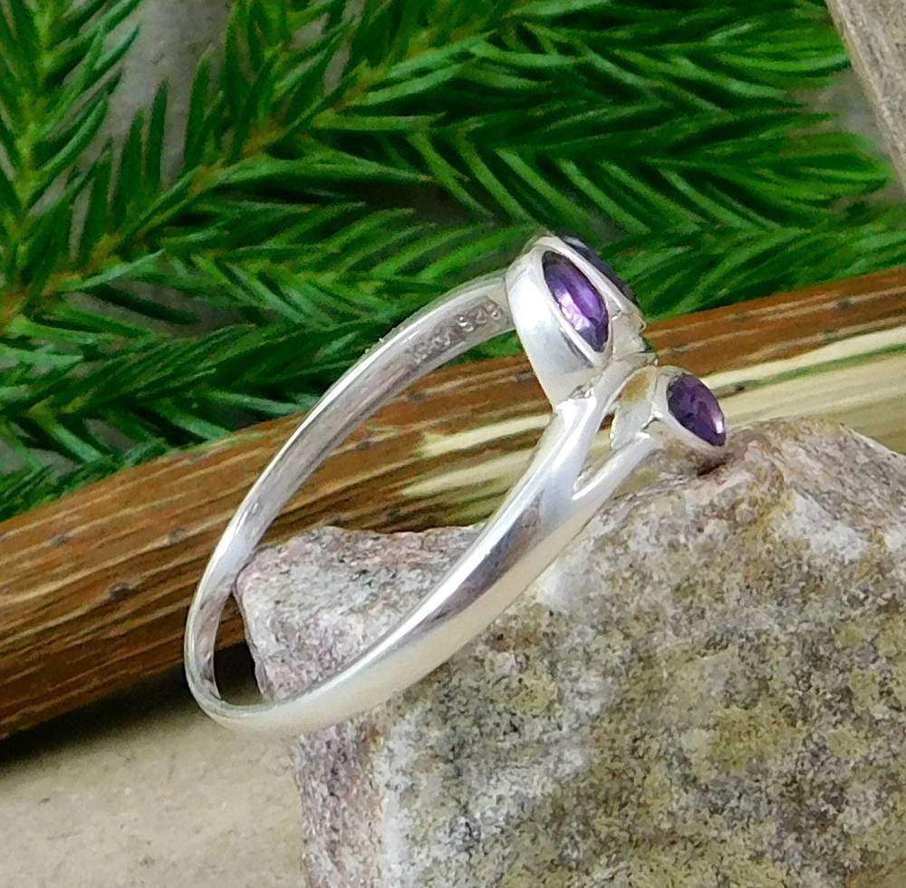 Rings Amethyst Gemstone Ring Three Stone Mothers Day Gift