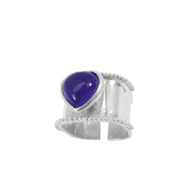 Rings Amethyst Heart Shaped 925 Sterling Silver Wide Band Adjustable Ring