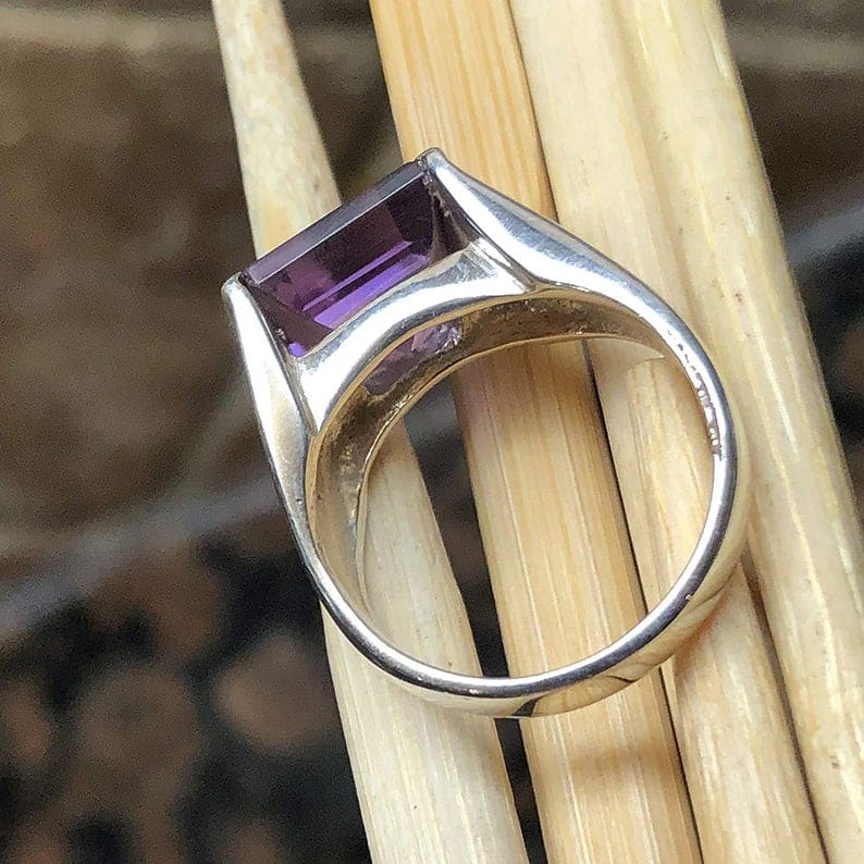 rings Amethyst Massive Ring,Solid Silver Ring,Purple Gemstone,Signet Princess Wedding Ring,Cocktail Jewelry Gift - by InishaCreation