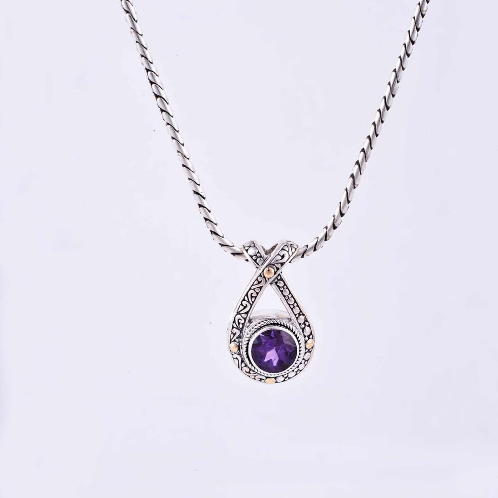 Amethyst Necklace Silver 925 With Gold Accents 18k - By Aurolius