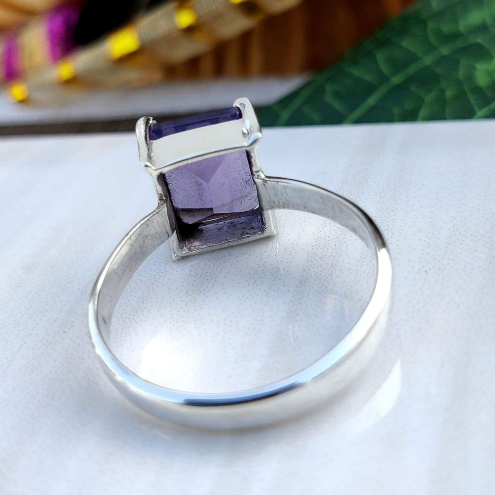 Ring Amethyst ring prong set 925 sterling silver wedding Faceted gift for her February Birthstone - by GIRIVAR CREATIONS