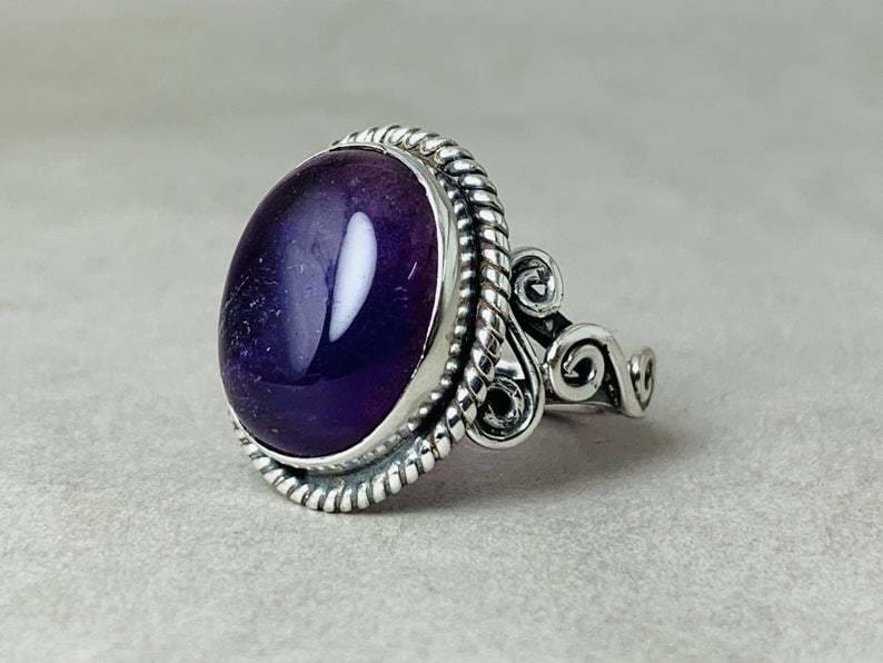 Amethyst Ring 925 Sterling Silver Engagement Purple Designer Promise February Birthstone - by Heaven Jewelry
