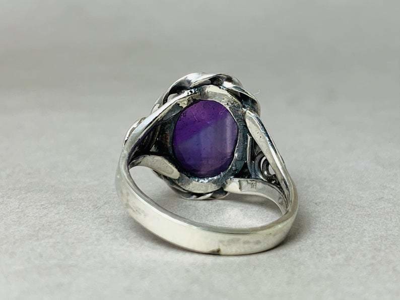 Amethyst Ring 925 Sterling Silver February Birthstone Statement Purple Stone Boho - by Heaven Jewelry