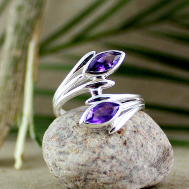 Rings Amethyst ring silver marquise cut twostone amethyst gemstone - by Maya Studio