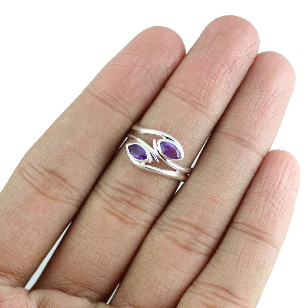 Amethyst Ring Two Stone Designer 925 Silver Gift For Her - By Maya Studio