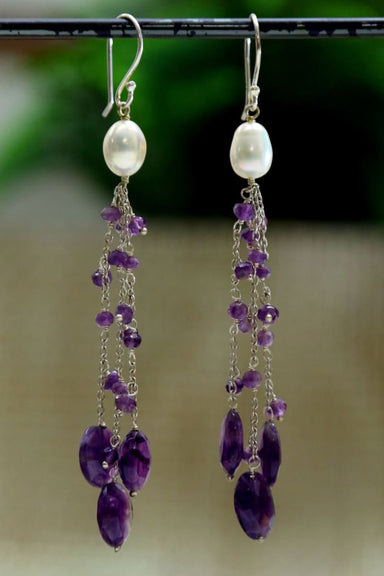 earrings Amethyst Silver Danglers,Amethyst Chandelier Earrings,Handcrafted Jewelry,Gift for Her - by Bona Dea