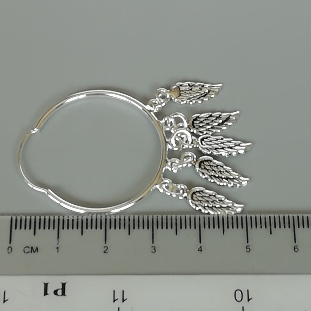 Angel wings charm hoops | 30 mm sterling silver hoop earrings | Wanderlust | Silver | E833 - by OneYellowButterfly