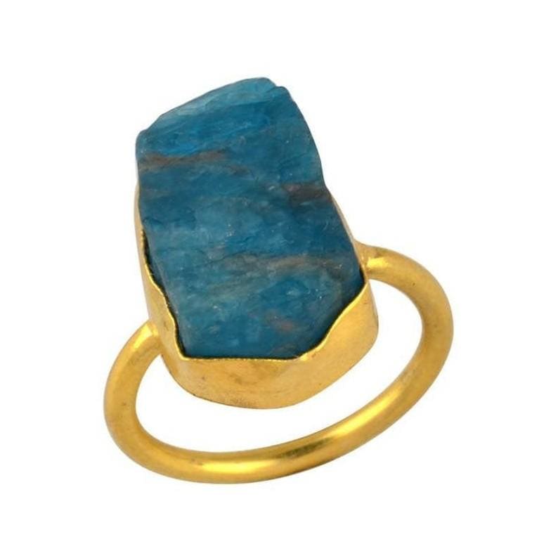 rings Raw Apatite Gemstone Stacking Ring 18K Gold Plated - by Krti Handicrafts