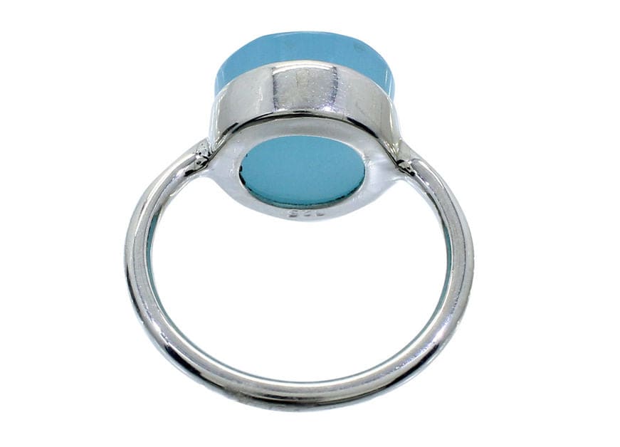 Aqua Chalcedony 925 Sterling Silver Handcraft Bezel Set Ring 12x12mm Gemstone Jewelry Indian Wholesale - by Nehal