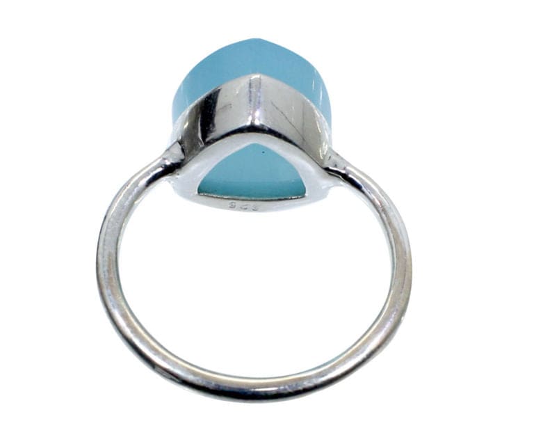 Aqua Chalcedony 925 Sterling Silver Handmade Bezel Set Ring Trillon Gemstone for Woman and Man - by Nehal Jewelry