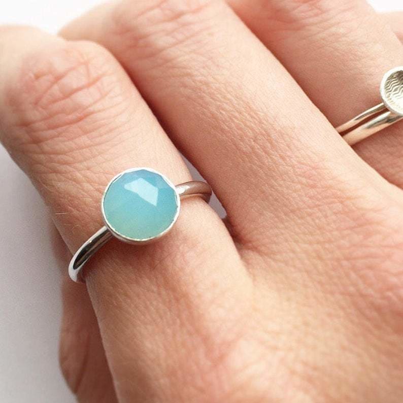 rings Aqua Chalcedony 925 Sterling Silver Ring Handmade Bohemian Jewelry Birthstone,Gift for her - by jaipur art jewels