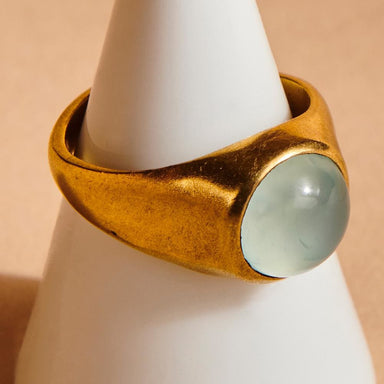 Rings Aqua Chalcedony 925 Sterling Silver 18K Yellow Gold Rose Filled Ring Handmade in India Gift Jewelry Gemstone - by Subham Jewels