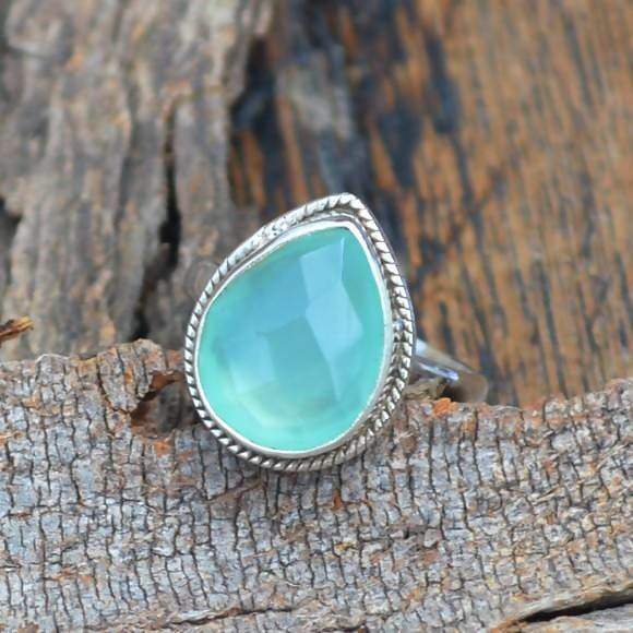 Rings Aqua Chalcedony Gemstone Ring - 925 Sterling Silver - Artisan Handmade - Designer Gift - Faceted Ring- Love