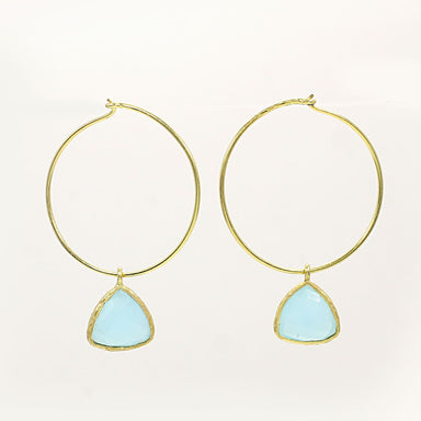 Aqua Chalcedony Gold Plated Hoop Earrings - by Ishu Gems