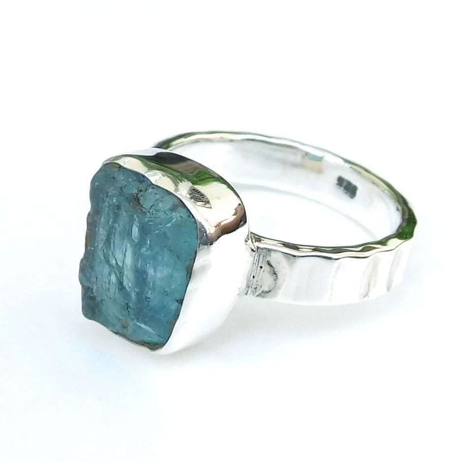 Rings Aquamarine 925 Sterling Silver Ring Raw Birthstone Ring-D006