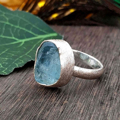 Ring Aquamarine Birthstone AAA+Quality Boho Silver Rough Stone,925-Sterling Aqua blue rough Bestselling - by GIRIVAR CREATIONS