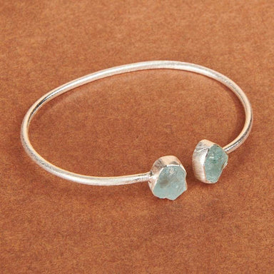 Bracelets Raw Aquamarine gemstone 925 Sterling silver bracelet Brush finish Matte Silver bangle Fashion Handmade Jewelry Gift - by Adorable 