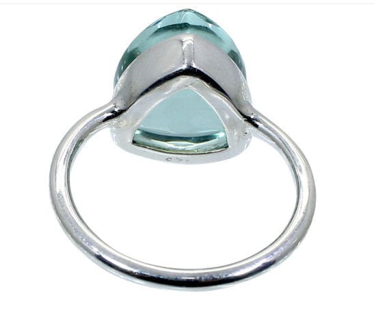 Aquamarine Hydro Handmade Bezel Set Ring 925 Sterling Silver Football Cut Trillion for Woman and Man - by Nehal Jewelry