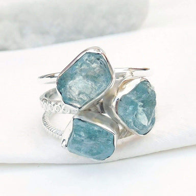 rings Aquamarine Ring Cluster Stackable Crystal Handmade - A029 - by Adorable Craft