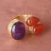 Artisan Handcrafted Natural Amethyst And Carnelian Gemstone Wife Birthday Gift Ring