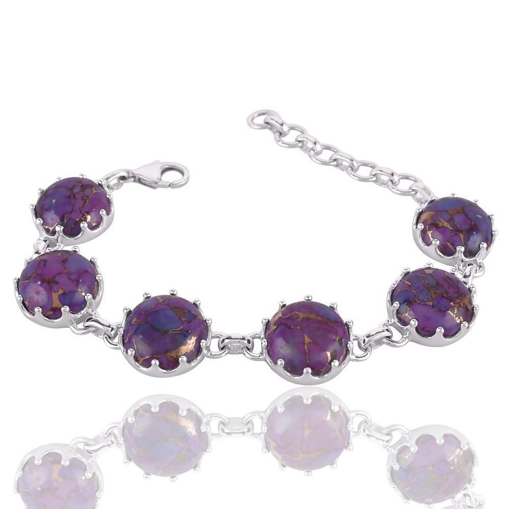 Bracelets Artisans Design Natural Purple Copper Turquoise Gemstone 925 Sterling Silver Cluster Bracelet.