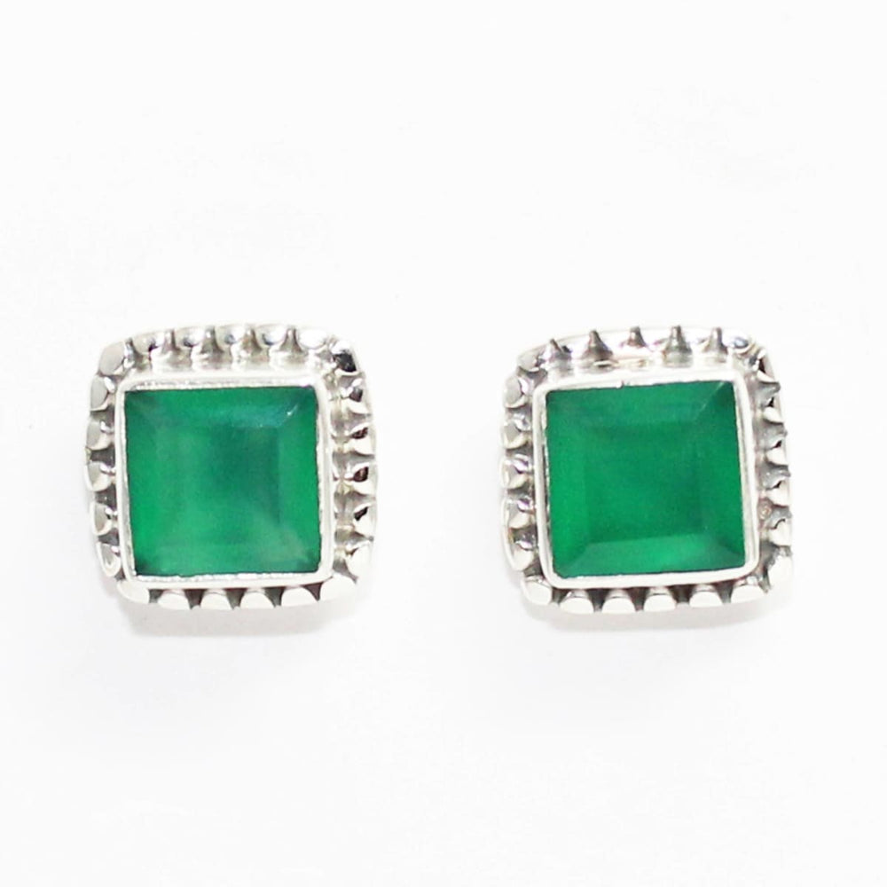 earrings Attractive GREEN ONYX Gemstone Stud Earrings Birthstone 925 Sterling Silver - by Jewelry Zone