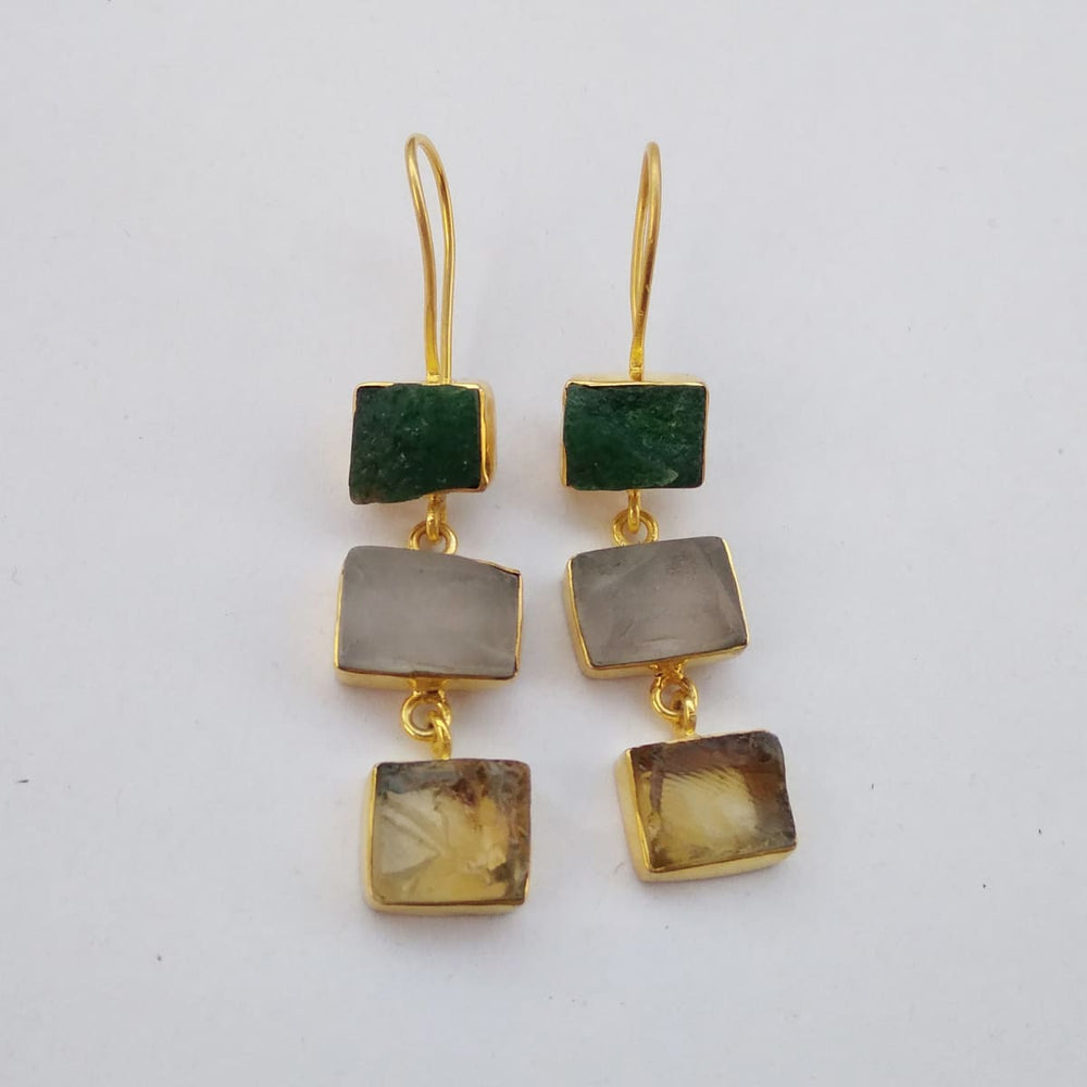 Aventurine Crystal And Citrine Dangle Earrings With 18k Gold Plated - By Krti Handicrafts