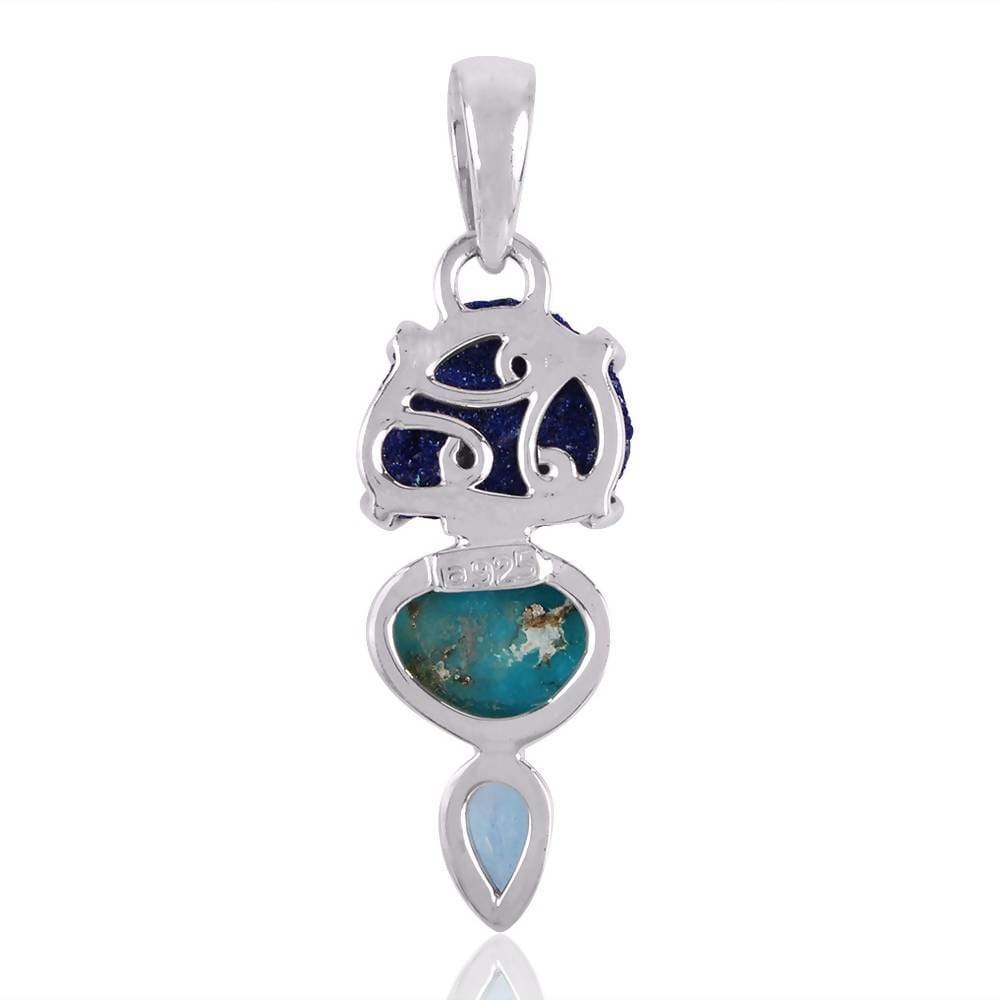 Necklaces Awesome Arizona Turquoise Azurite Durzy and Swiss Blue Topaz Gemstone Handmade Sterling Silver Pendant.