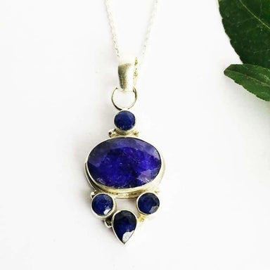 Awesome NATURAL INDIAN BLUE SAPPHIRE Gemstone Pendant Birthstone Pendant 925 Sterling Silver Pendant Fashion Handmade Pendant Free Chain