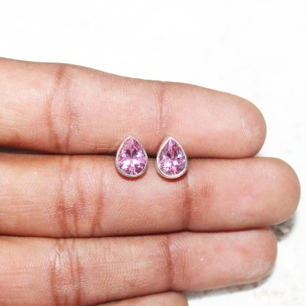 earrings Awesome PINK TOPAZ Gemstone Stud Earrings Birthstone 925 Sterling Silver - by Jewelry Zone