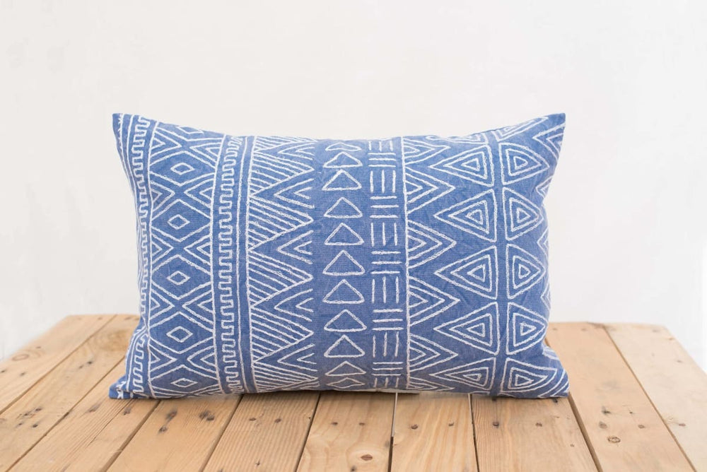 Aztec Pattern Pillow Cover Blue Colour Embroidery Geometrical Cotton Cover,14x21 - By Vliving