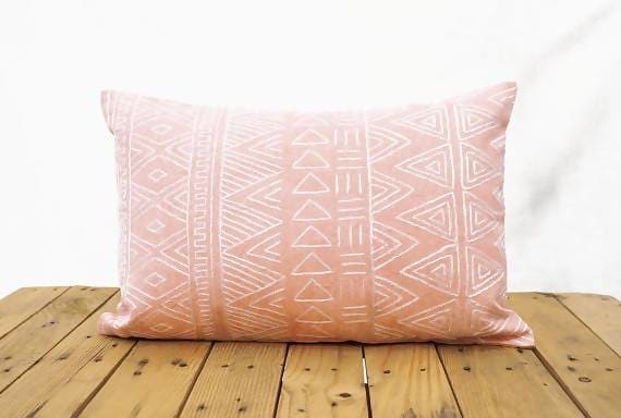Aztec Pattern Pillow Cover Blush Colour Embroidery Geometrical Cotton Cover,14x21 - By Vliving